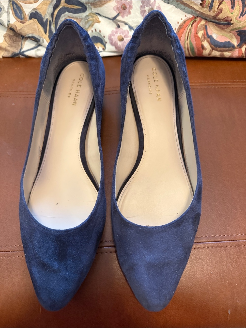 Cole Haan Navy Suede Almond Toe Wedges
